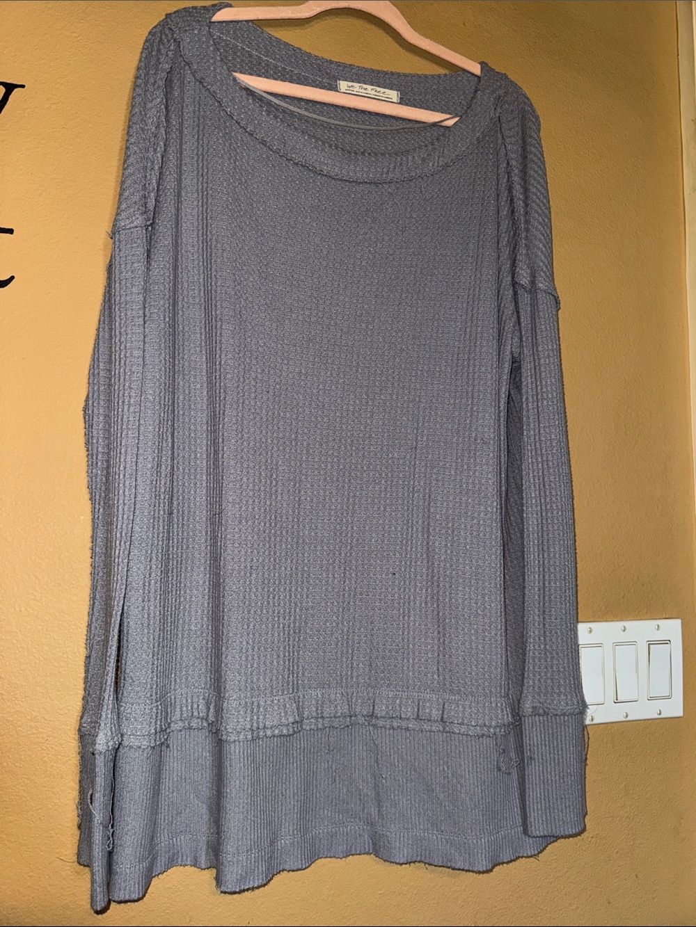 Cozy Washed Waffle Knit Long Sleeve Top - Gray